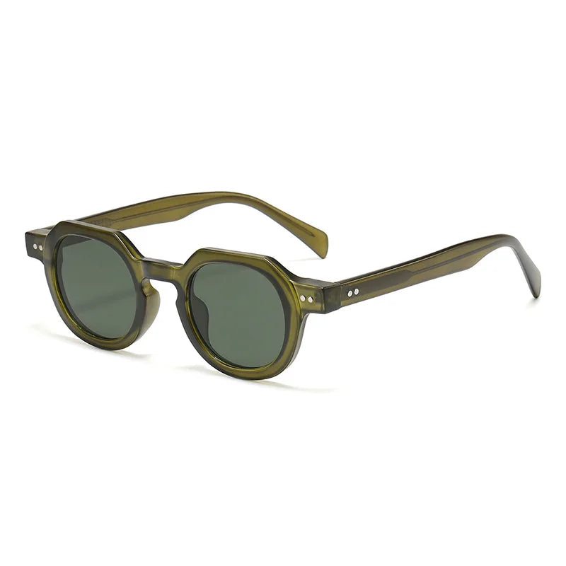 JNPCXI New Retro Rivets Round Sunglasses Women Shades Fashion Clear Lens Frame Men Punk Tea Sun Glasses UV400