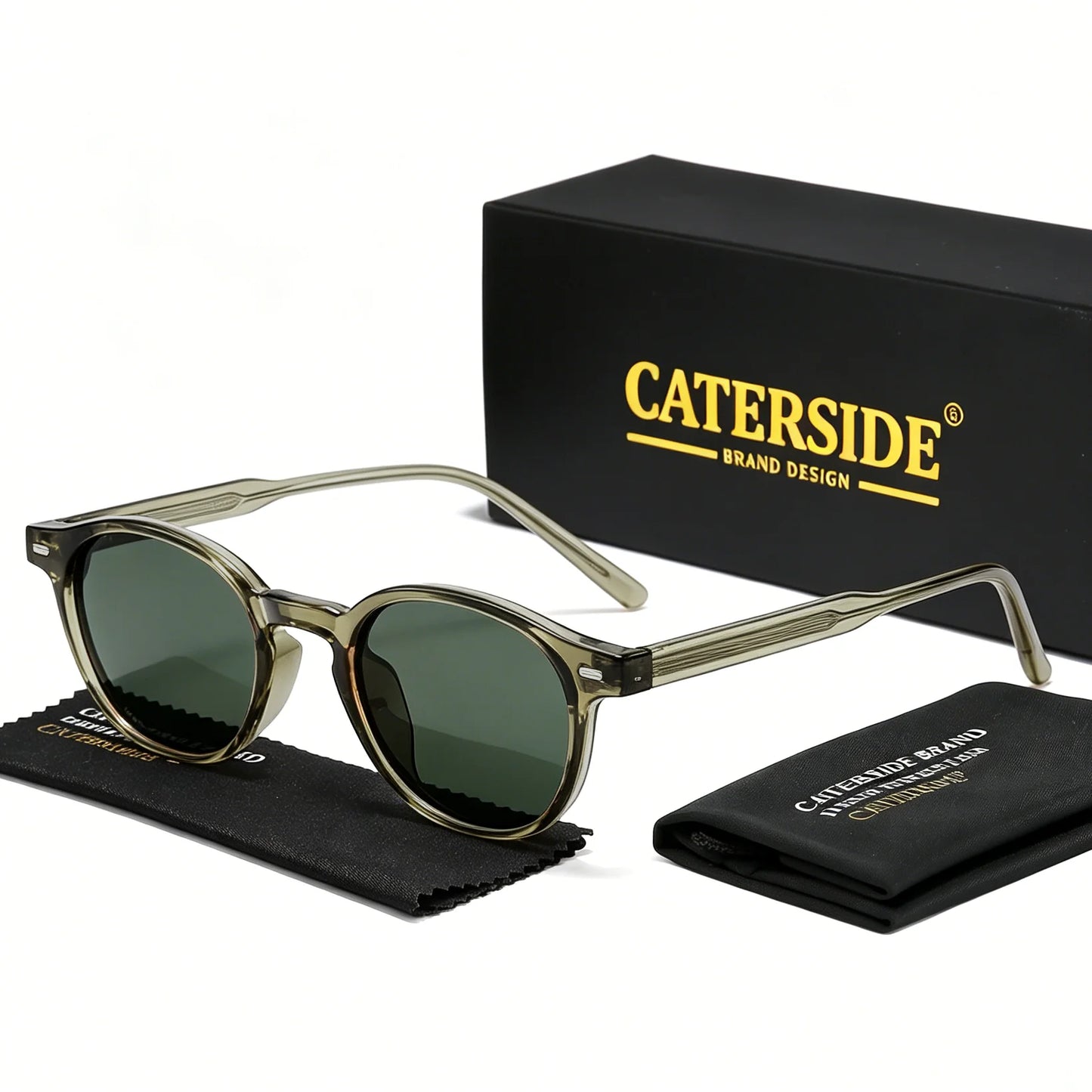 CATERSIDE Polarized Round Sunglasses Men TR Frame Core Insert Leg Sun Glasses Women Set Retro Driving Fishing Punk Eyewear UV400