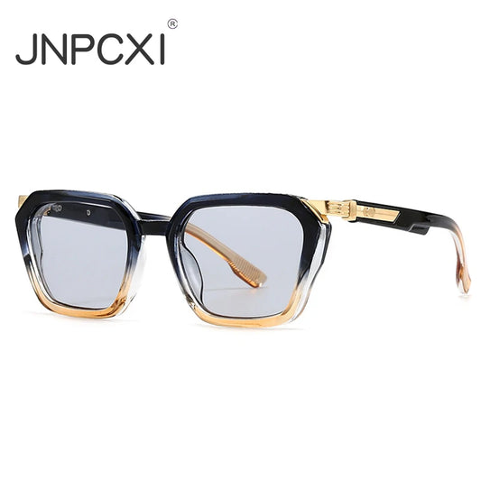 JNPCXI  New Square Women Luxury Sunglasses Retro Rivets Men Gray Pink Gradient Shades UV400 Sun Glasses