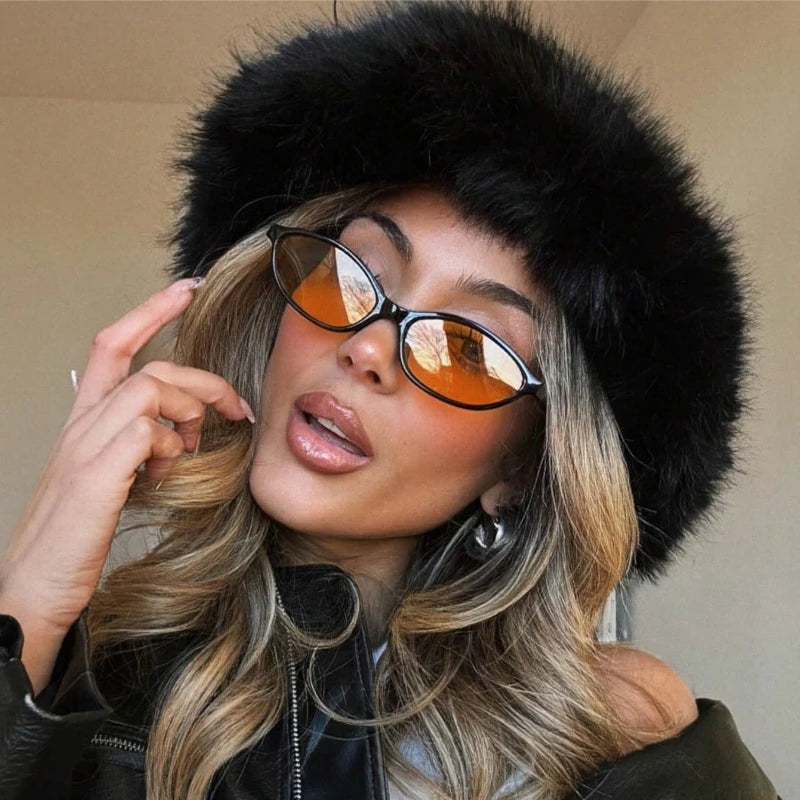 Women's Street Retro Small Frame Oval Fashionable Orange Glasses for Outdoor Activities and Bohemian Women's Daily Wear
