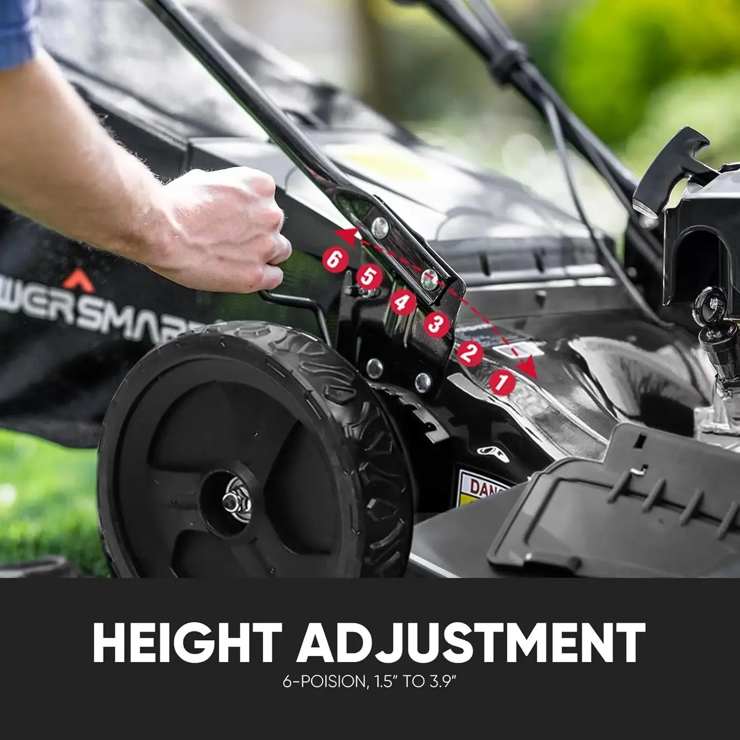 Self-Propelled Gas Lawn Mower, 22" 3-in-1 Rear, High Wheels, 6 Height Adjustment