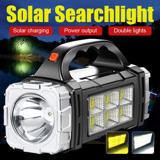 Powerful LED Flashlight, USB/Solar Rechargeable, COB Camping Torch & Power Bank