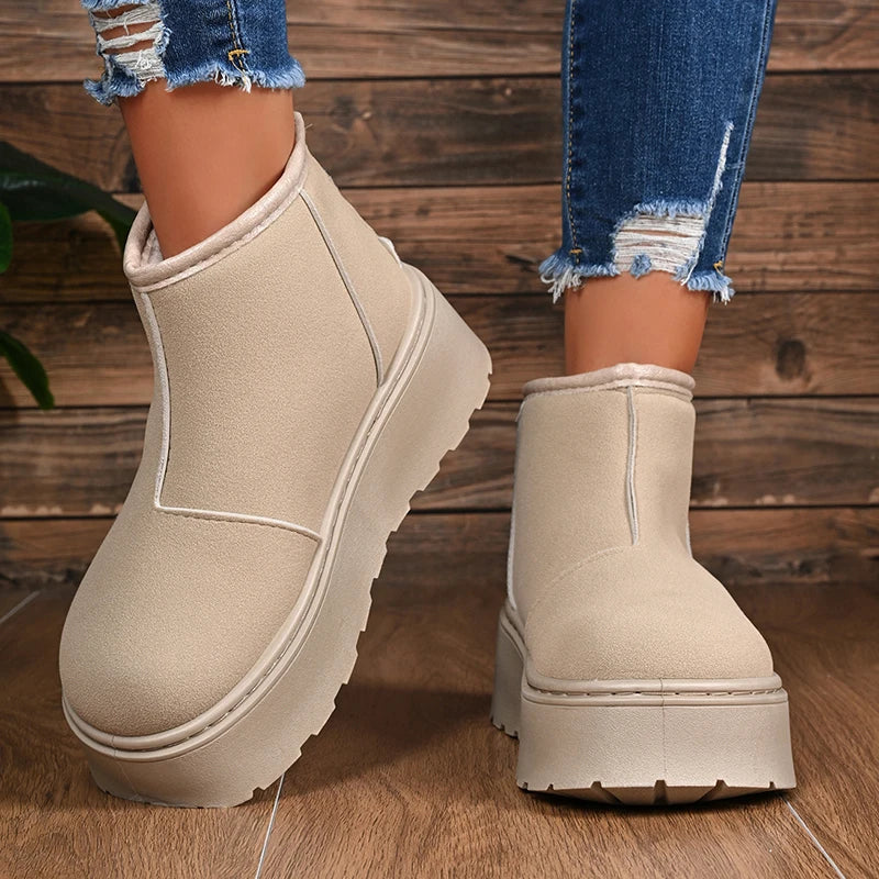 Winter Chunky Platform Snow Boots Women Big Round Toe Thicken Plush Ankle Boots Woman Thick Sole Non Slip Warm Short Booties