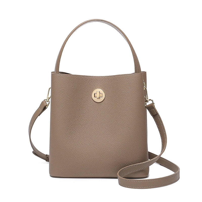 Women's Top grain Leather Handbag Female Large Capacity Bucket Bag Cowhide Genuine Leather Soft Tote Crossbody shoulder Bag