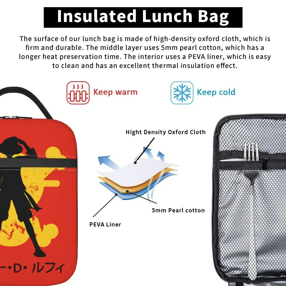 One Piece Monkey D Luffy Anime Insulated Lunch Thermal Bag Work School Bag M8
