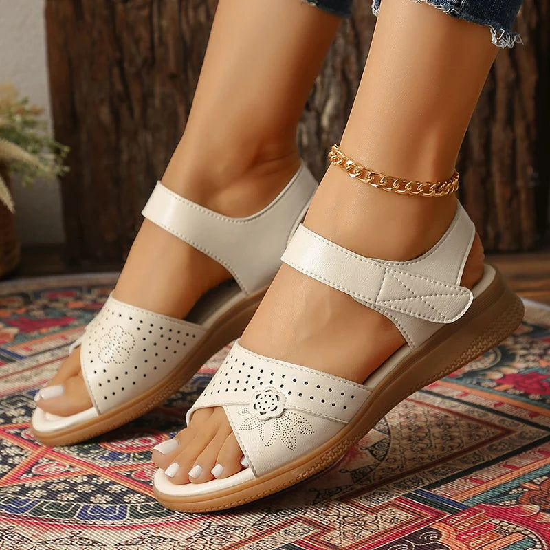 Summer Silver Thick Sole Sandals Women Comfortable Hollow Out Non Slip Platform Sandles Woman Hook Loop Soft Sole Casual Sandals