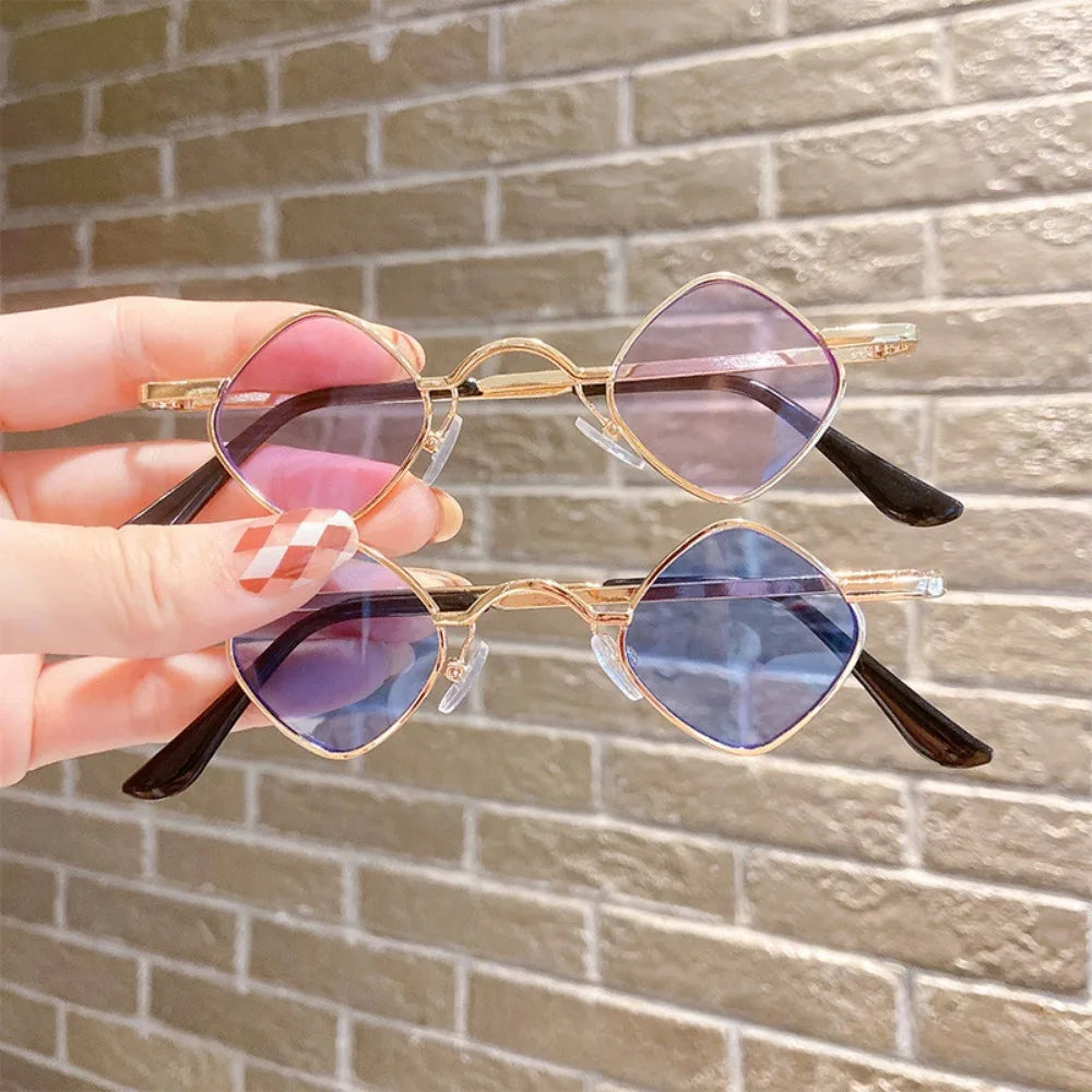 2pcs Children's Sunglasses Boys and Girls Retro Metal Square Frame Prince Glasses Baby Fashion All-Match Catwalk Show Sunglasses