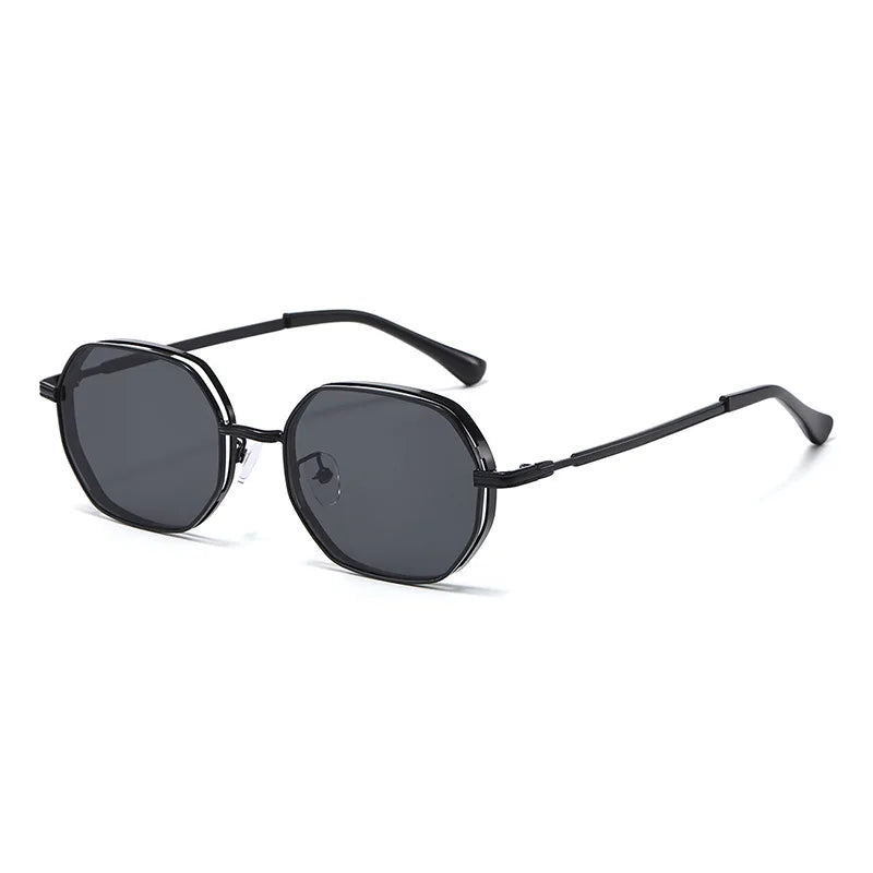 JNPCXI New Polygon Round Metal Sunglasses Women Fashion Clear Ocean Gradient Purple Lens Shades UV400 Men Sun Glasses