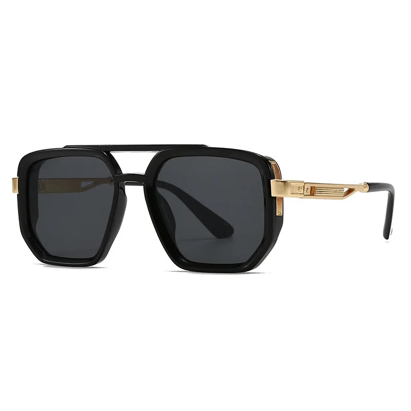 JNPCXI Fashion Double Bridges Square Sunglasses Women Retro Ins Popular Rivets Green Black Men Punk Sun Glasses Shades UV400