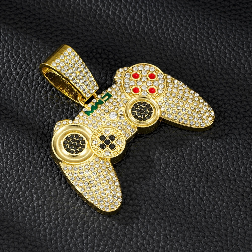 Men Hip Hop Game Machine Pendant Necklace With 13mm Crystal Play Game Controller Cuban Chain Necklace Fashion Cool Jewelry Gifts