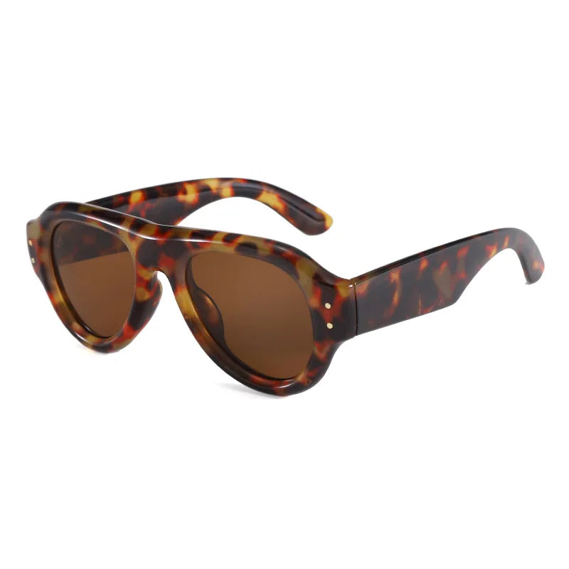 JNPCXI New Pilot Rivets Women Sunglasses Shades UV400 Fashion Leopard Men Wide Legs Oval Punk Outdoor Sun Glasses