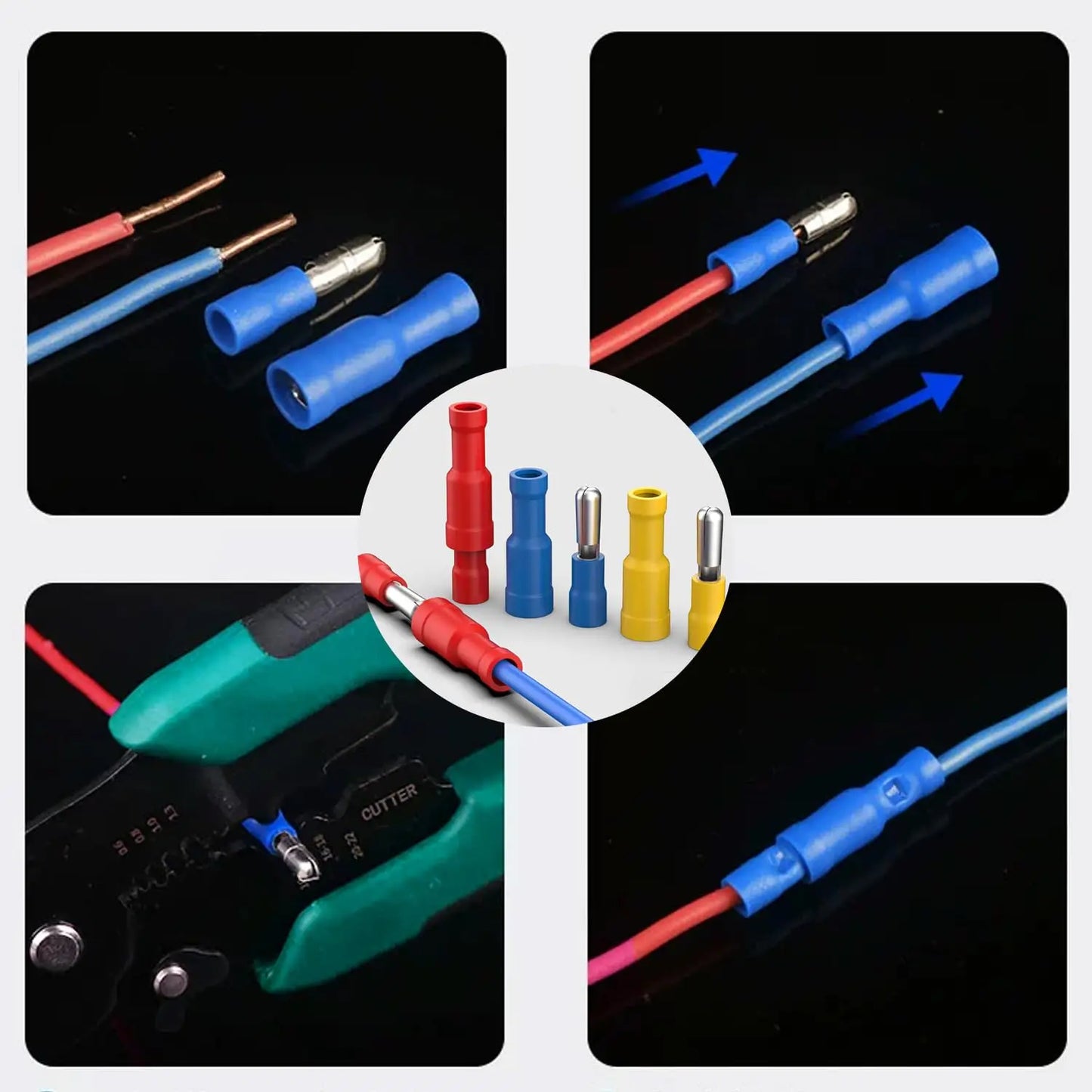 100Pcs Blue Bullet Connectors 16-14AWG Female & Male Bullet Butt Connector for Automotive, Boat, Stereo, Industrial Equipment