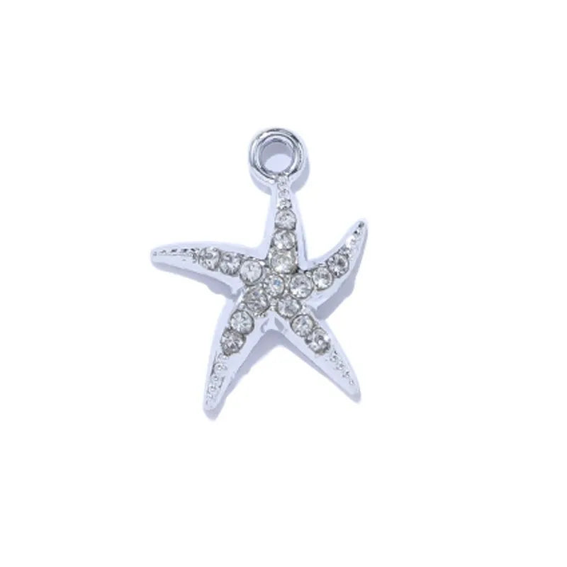 10Pcs Gold Plated Crystal Shell Starfish Charm Pendant for Jewelry Making Bracelet Necklace DIY Accessories Craft Findings