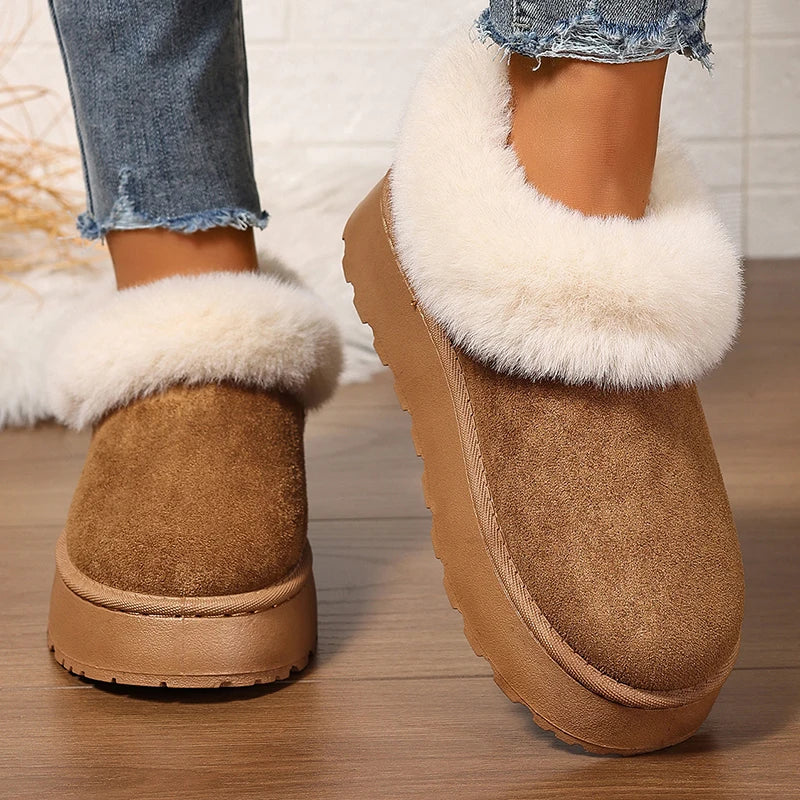 Fluffy Furry Platform Snow Boots Woman 2025 Thicken Plush Warm Winter Ankle Boots for Women Non Slip Thick Sole Cotton Shoes
