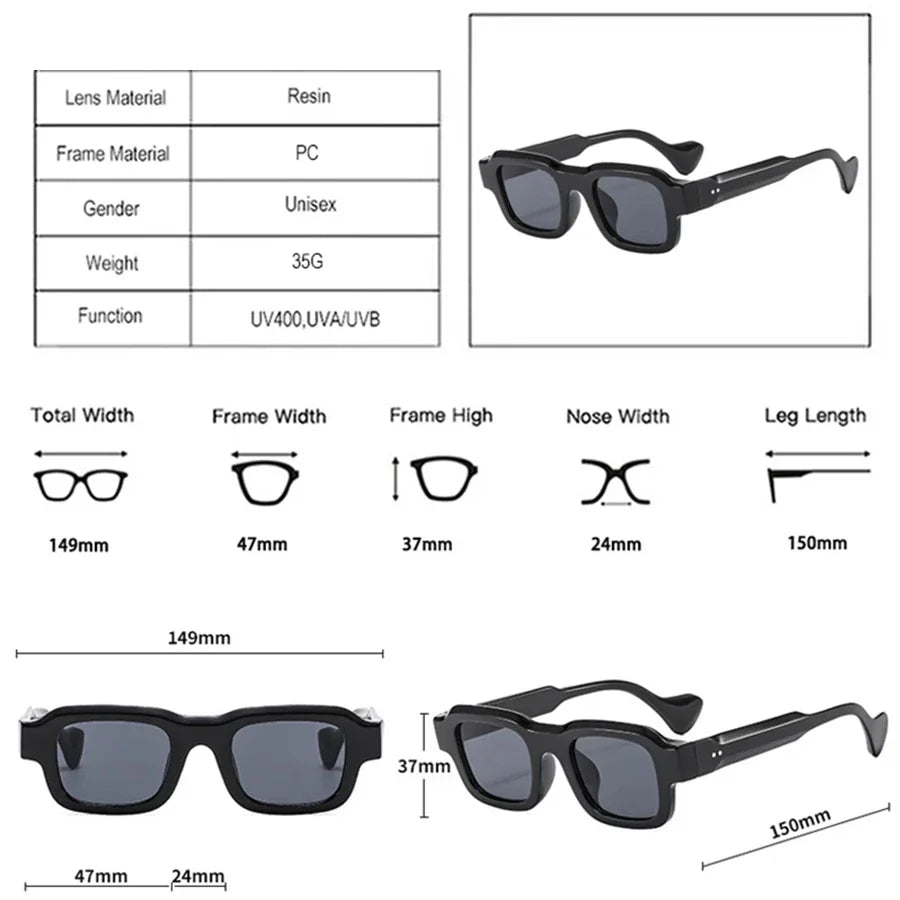 JNPCXI New Fashion Square Men Sunglasses Retro Rivets Women Black Orange Shades UV400 Sun Glasses