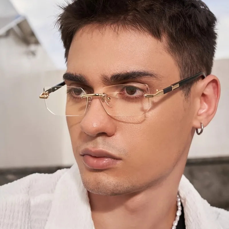 1 Pair of Men'S Fashionable Minimalist Square Frameless Glasses Suitable for Daily Wear Home Wear Photo Styling