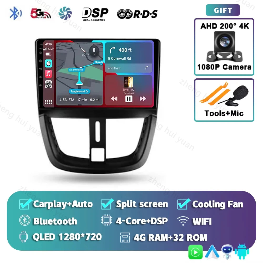 For Peugeot 207 2006 - 2015 Android 15 12+256GB CarPlay Auto Car Radio Multimedia Video Player GPS stereo Head Unit 4G WIFI RDS