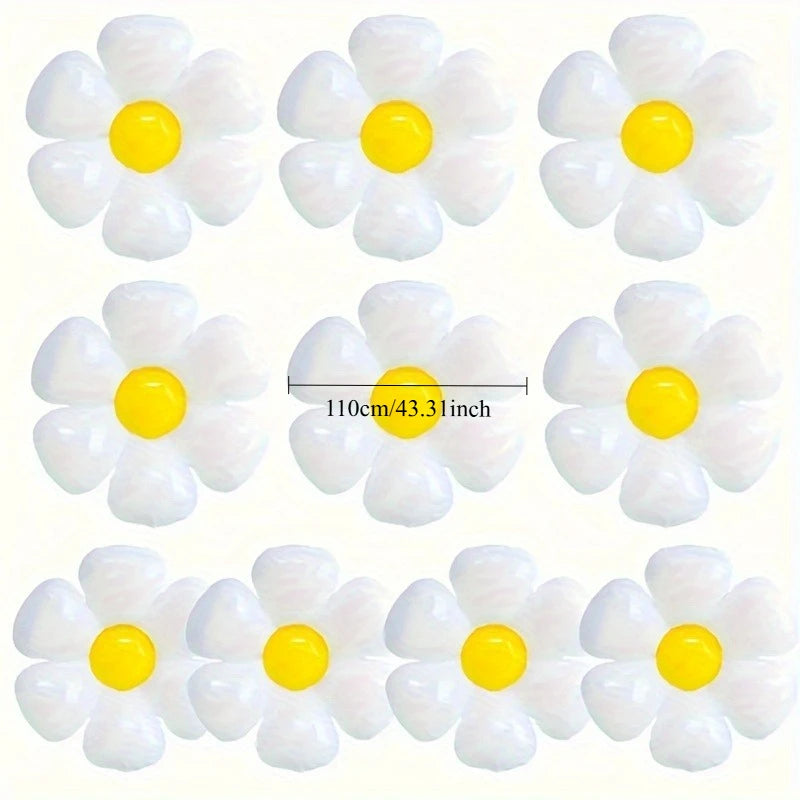 10pcs Elegant Daisy Balloons, Floral Decorations, White with Yellow Centers, Perfect for Summer Celebrations & All Occasions
