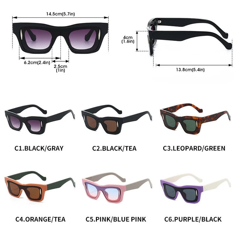 JNPCXI New Fashion Women Square Sunglasses Shades UV400 Black Tea Retro Rivets Double Color Men Sun Glasses