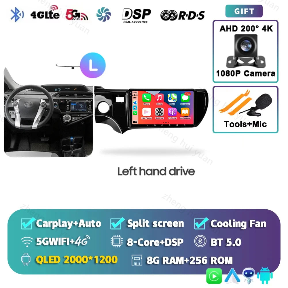 Android 15 CarPlay Auto For Toyota Aqua LHD RHD 2011 - 2017 Car Radio Multimedia navigation video DVD Autoradio Stereo 2din 4G