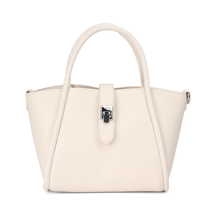 Genuine Leather Mini Tote Bag for Women Fashion Cowhide Shoulder Bag Patchwork Commute Handbag Luxury Designer Crossbody Bag