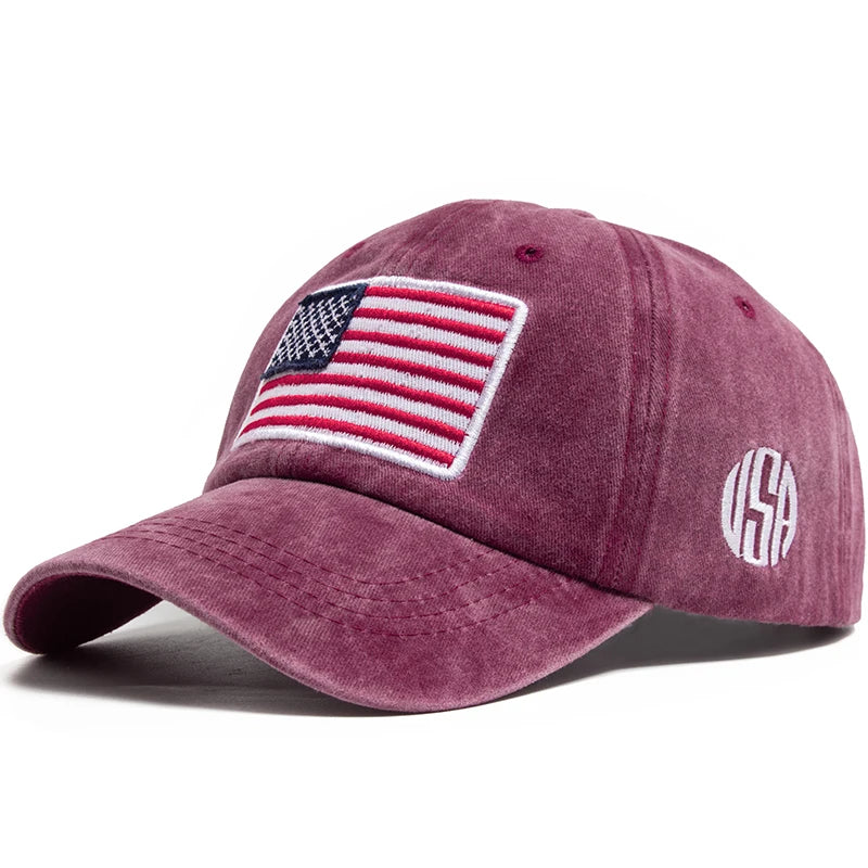 USA Flag Men's Baseball Cap Retro Embroidery Washed Cotton Dad Hats Fashion Hats