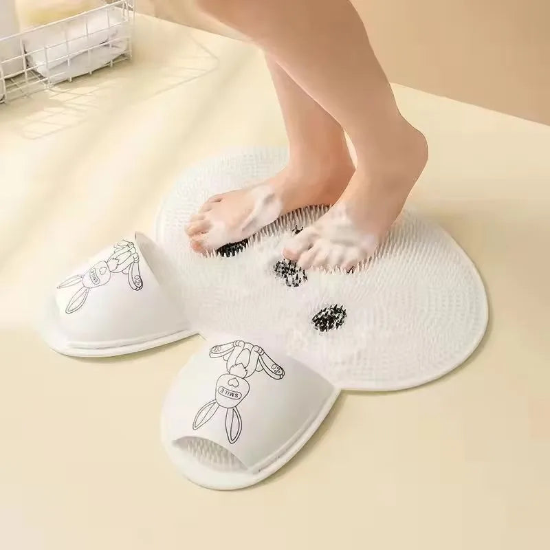1pc，Rabbit Shape Bathroom Shower Anti Slip Mat, Circular Massage Foot Mat, Foot Scrubber, Back Scrubber, Anti Fall Device
