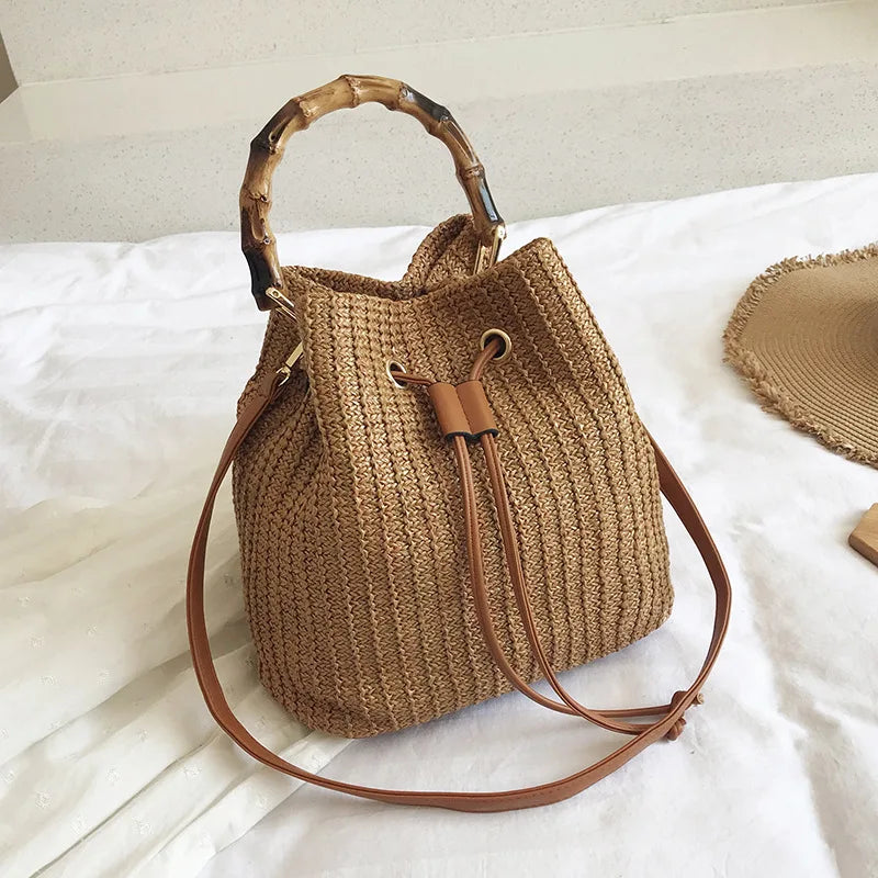 2026 Summer Beach Straw Bucket Bags Weave Tote Bag Female Bohemian Shoulder Bags for Women Lady Travel Handbags and Purses