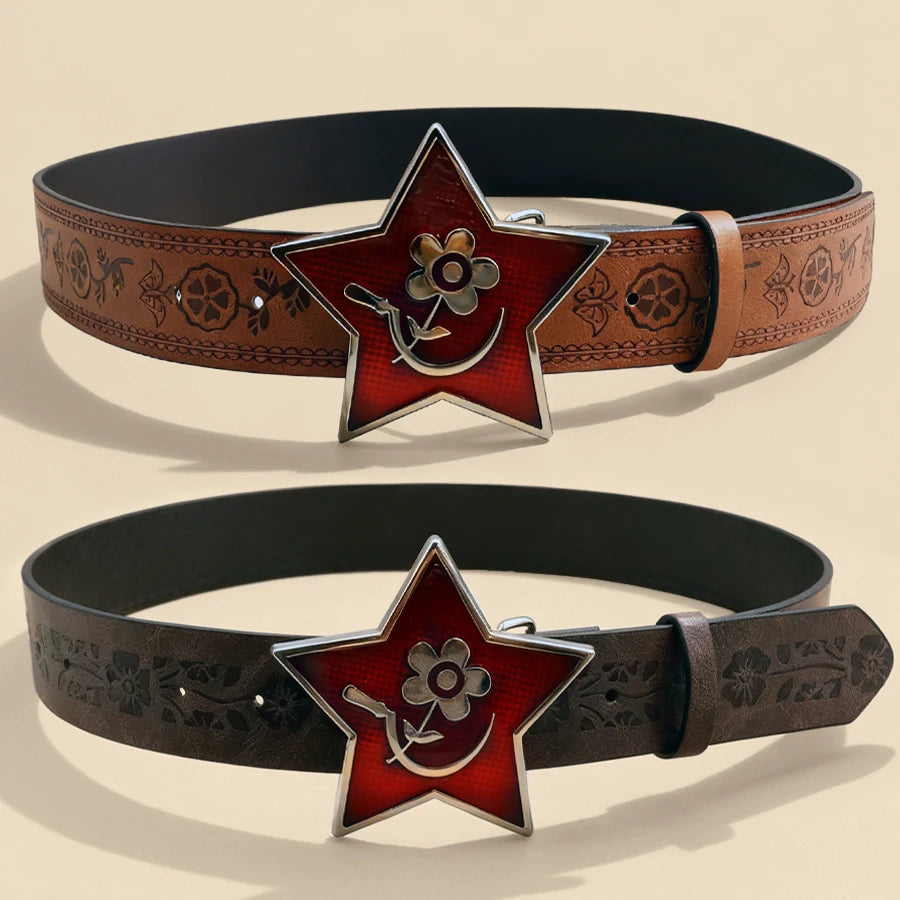 Western Cowboy Style Vintage Casual Belt - Horse Carved Buckle & Bohemian Print, Perfect for Daily Commute & Dating Outfits