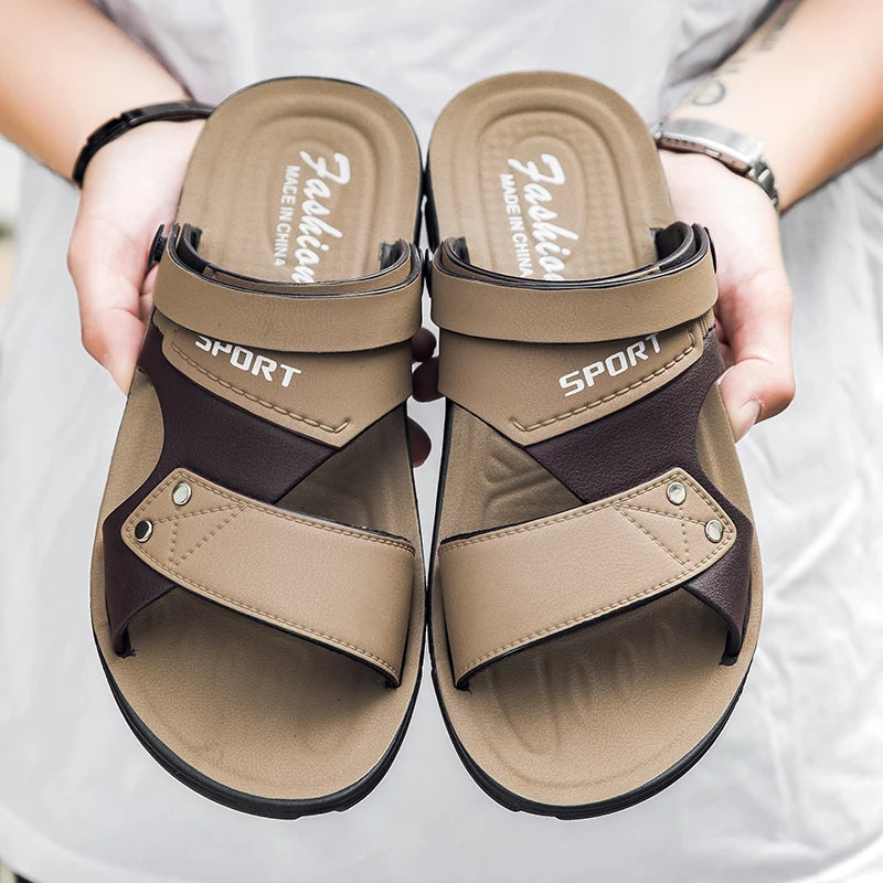 Trend Slippers Man Outdoor Leather Men's Sandals Large Size 48 Sandals Men Summer Flat Casual Leather Slippers Sandals For Men