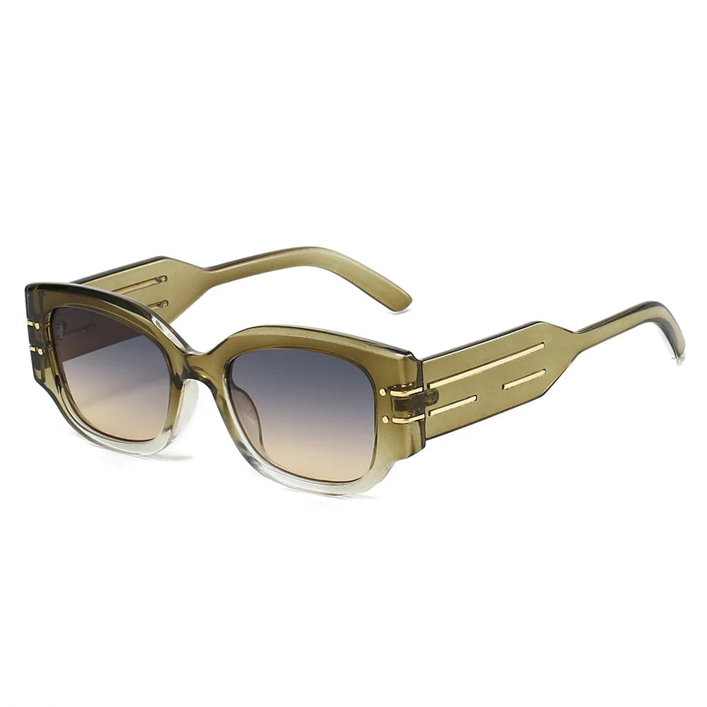 JNPCXI Vintage Square Women Luxury Sunglasses Fashion Rivets Green Gray Shades Men Trending Punk Sun Glasses