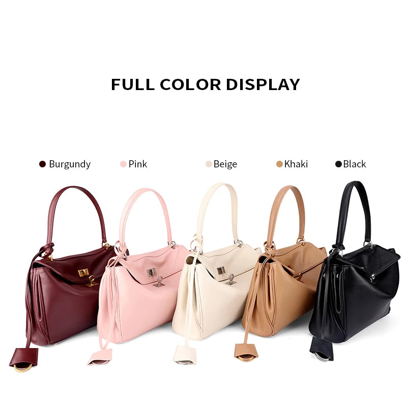 Women's Genuine Leather Large Capacity Solid Color Tote Bag 2026 New Fashion Leather Shoulder Bag Casual Ladies Commute Handbag