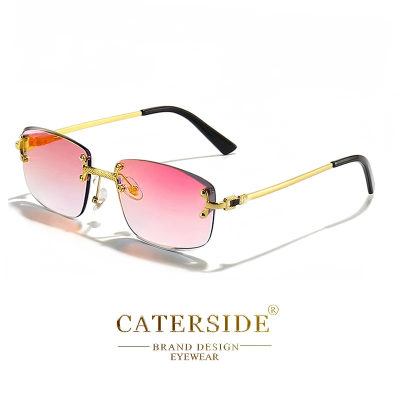 CATERSIDE Blue Gradient Lens Copper Sunglasses Men Women Luxury Designer Rimless Small Square Sun Glasses For Men 2022 Framless