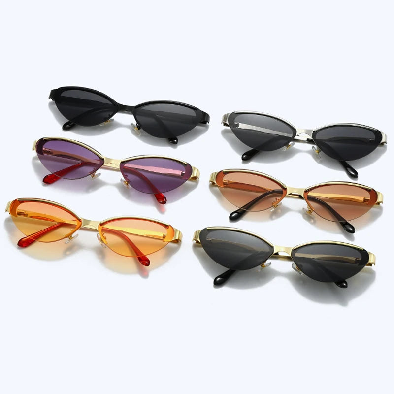 JNPCXI Fashion Cat Eye Women Sunglasses Retro Metal Colorful Tea Gradient Shades UV400 Men Trending Sun Glasses