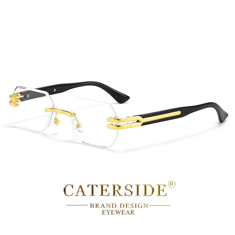 CATERSIDE New Men's Frameless Sunglasses Fashion Polygonal Gradient Mirror Lenses Metal Frame Women's Party Outdoor Sun Glasses