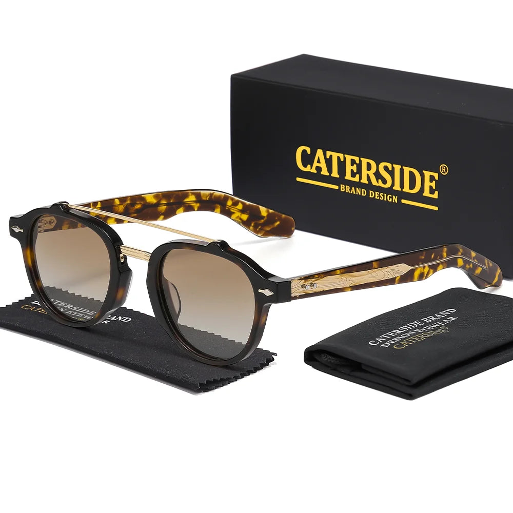 CATERSIDE Men's Flat Top Double Bridges Polarized Sunglasses Acetate Square Suneyeglass Women Fashion Retro Gifts Eyewear UV400