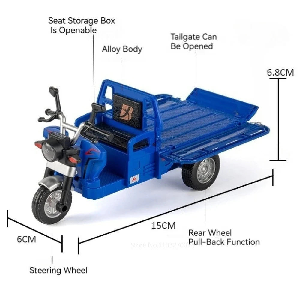 1:15 Alloy Tricycle Models Diecast Cars Toys Wheels Turned Baffle Can Lowered Rear Wheel Return Force Motorcycle for Friend Gift