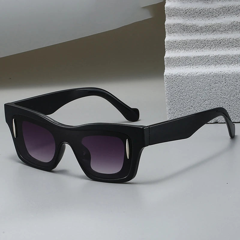 JNPCXI New Fashion Women Square Sunglasses Shades UV400 Black Tea Retro Rivets Double Color Men Sun Glasses