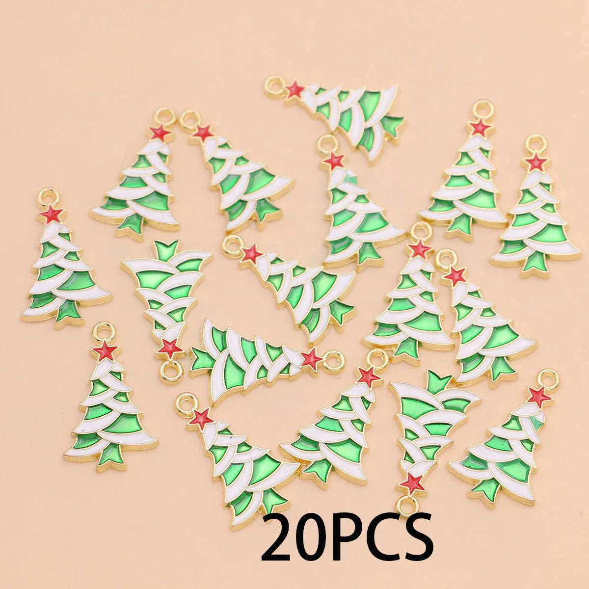 20pcs Gold Plated Enamel Christmas Tree Pendants Suitable for Jewelry Making Bracelet Necklace Accessories DIY Craft Accessorie