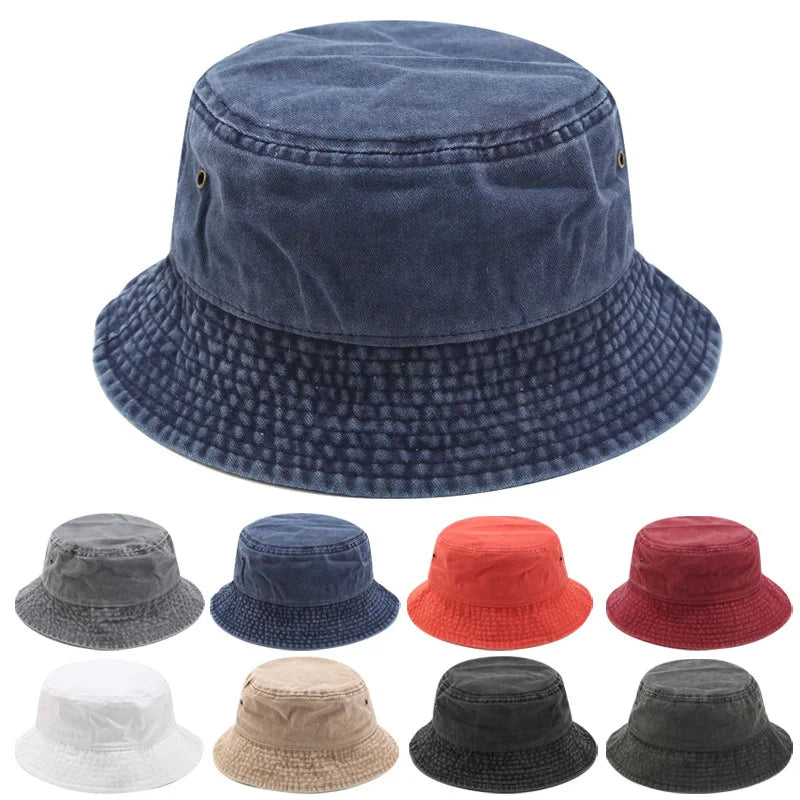 Fisherman Hat Vintage Denim Bucket Hats Outdoor Unisex Washed Cotton Panama Hats