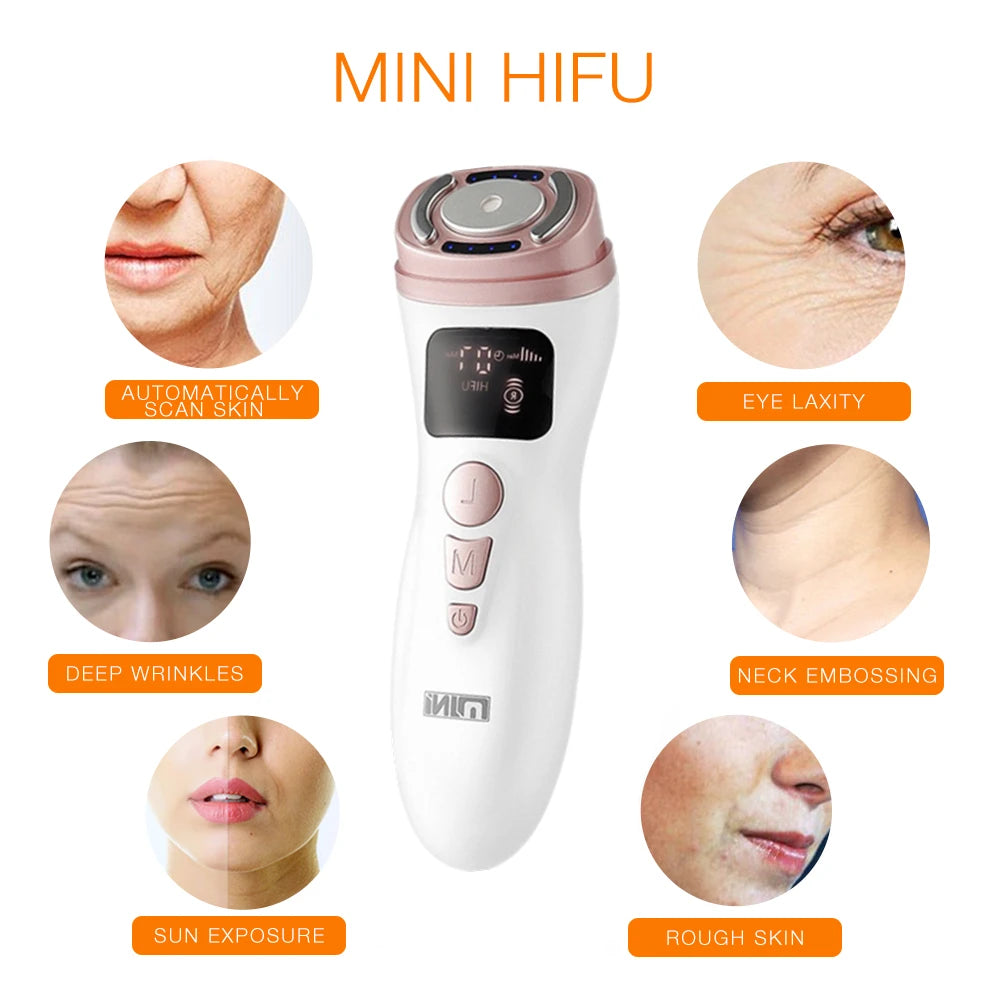 Mini HIFU Machine Ultrasonic RF EMS HIFU Skin Tightening Facial Lifting Device Face Chin Neck Eye Anti Wrinkle Massager Home Use