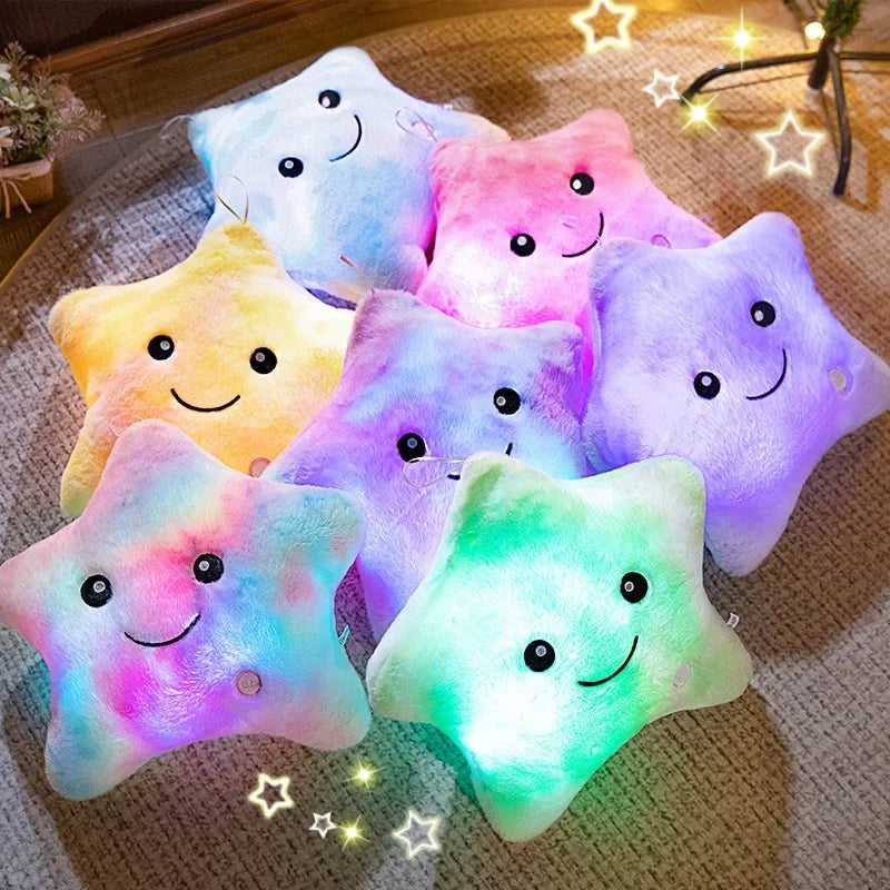Tie-Dye Rabbit Fur luminous Star Plush Toys Cartoon Lovely Colouful Shiny Star Stuffed Dolls Soft Homedecor Sleeping Pillow
