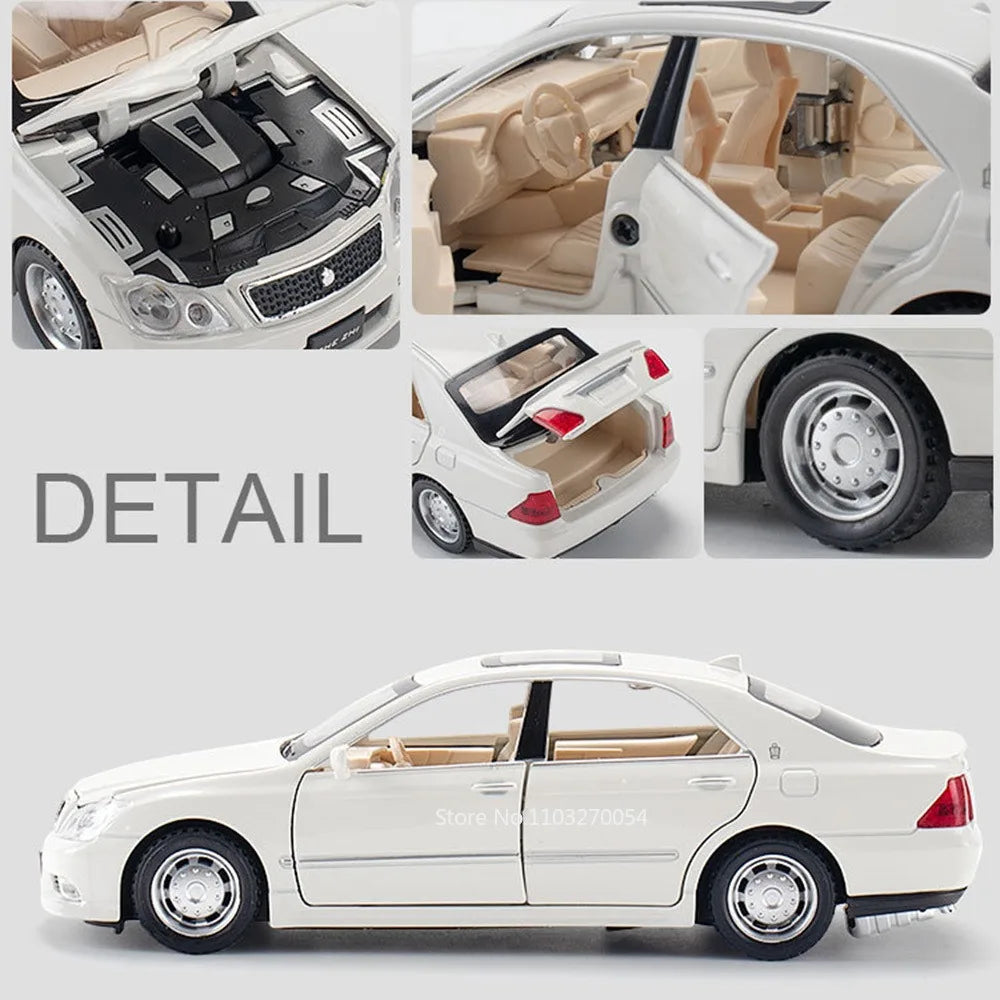1:32 Crown Corolla Toys Model Car Diecast Alloy Vehicles Rubber Tires 6 Doors Opened Sound Light Pull Back Cars Toy for Kid Gift