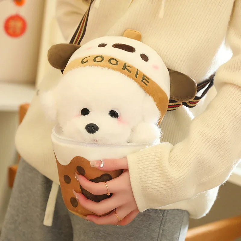 Kawaii Plush Teacup dog Stuffed Little Puppy Doll In Bubble Tea Toy Small Dog Toys For Kids Baby Best Birthday Gifts For Girls