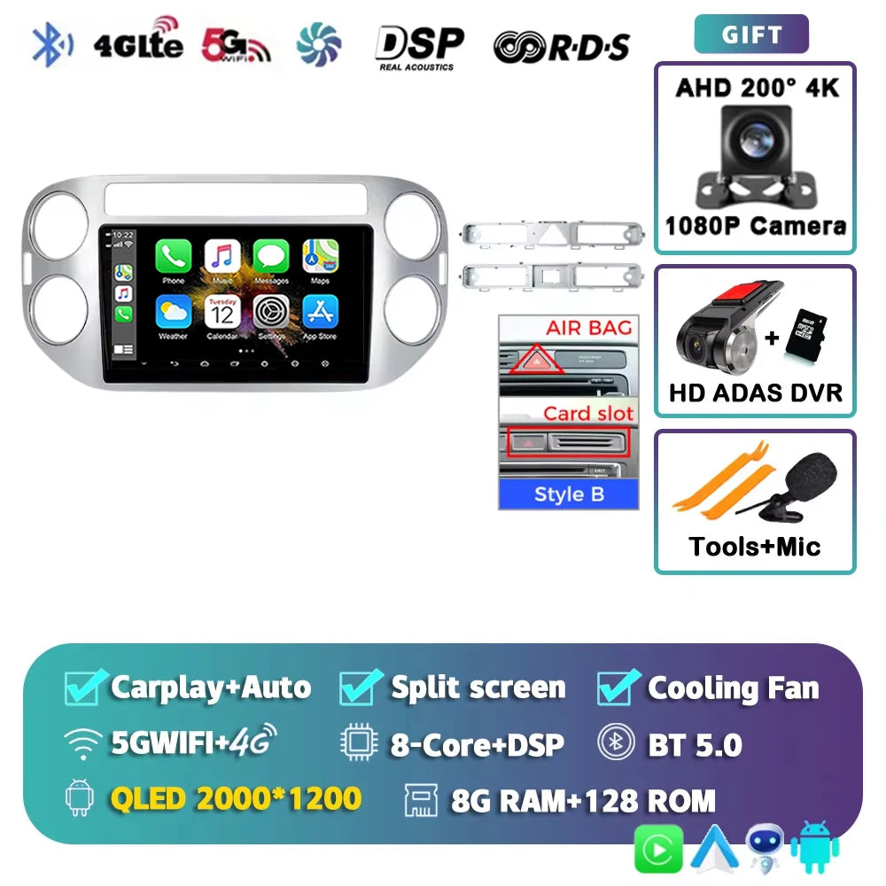 For Volkswagen VW Tiguan 2006 2010 2016 2K 12+256 QLED Android 15 CarPlay Car Radio Multimedia Video Player GPS stereo Head Unit