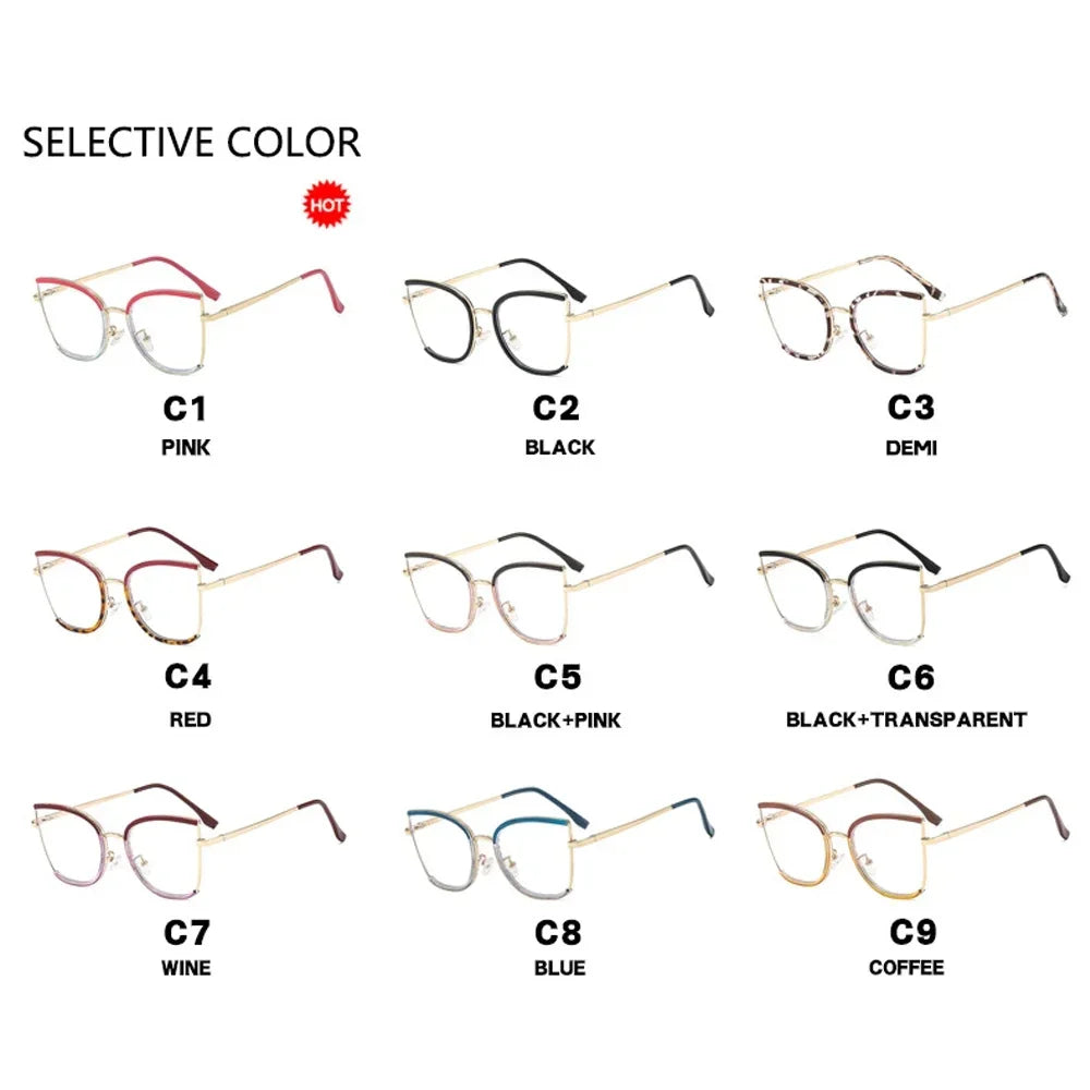 JNPCXI Retro Oversized Cat Eye Women Metal Glasses Frame Fashion Clear Anti-Blu-Ray Eyewear Men Optical Computer Square Frames