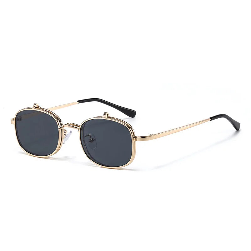 JNPCXI New Ins Popular Fashion Small Metal Square Women Sunglasses Retro Flip Lens Shades Men Outdoor Sun Glasses UV400
