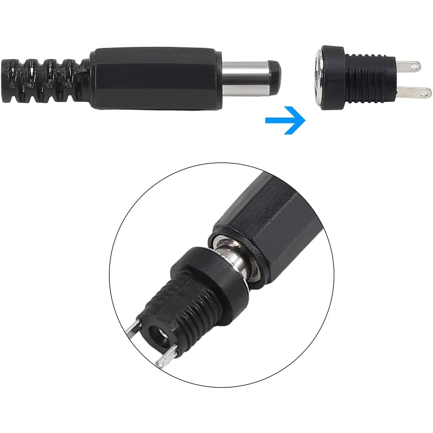 20Pairs 5.5x2.1mm DC Power Supply Male Plug + Female Jack Panel Mount Solder Wire Connector 5.5 * 2.1mm DC Plug Socket Connector