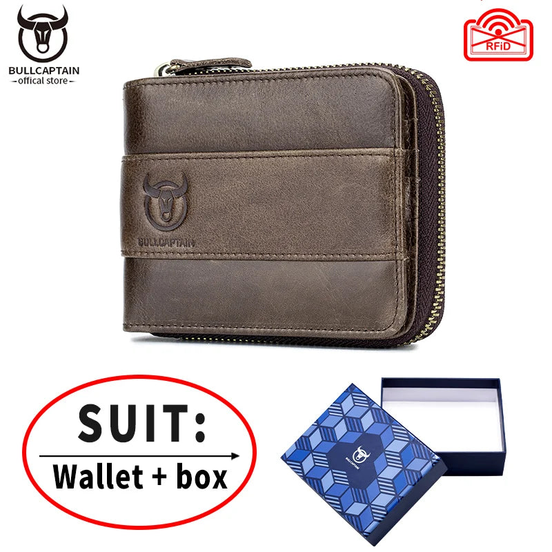 BULLCAPTAIN New Arrival Male RFID Leather Wallet Men Wallet Cowhide Coin Purse Slim Designer Brand Wallet Billetera Para Hombres