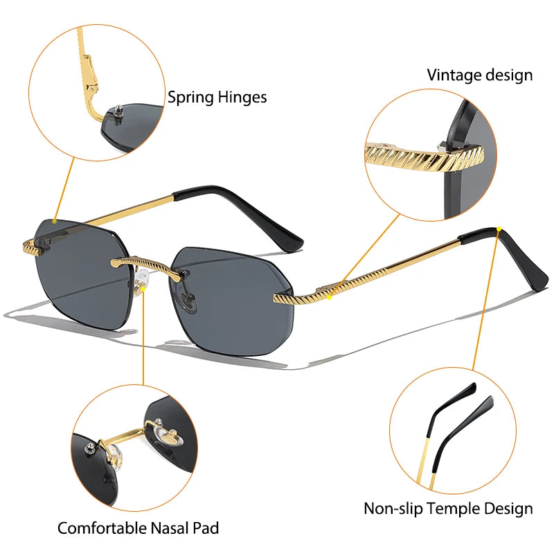 CATERSIDE New Retro Rimless Sunglasses Men's Polygon Luxury Brand Designer Sun Glasses Women Party Festival Eyewear Gift Case